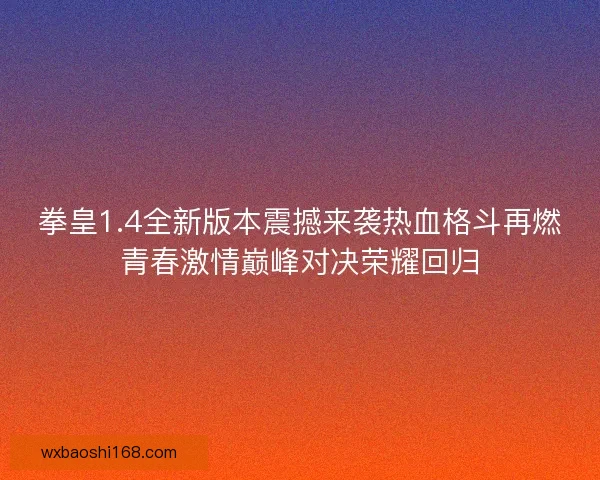 拳皇1.4全新版本震撼来袭热血格斗再燃青春激情巅峰对决荣耀回归